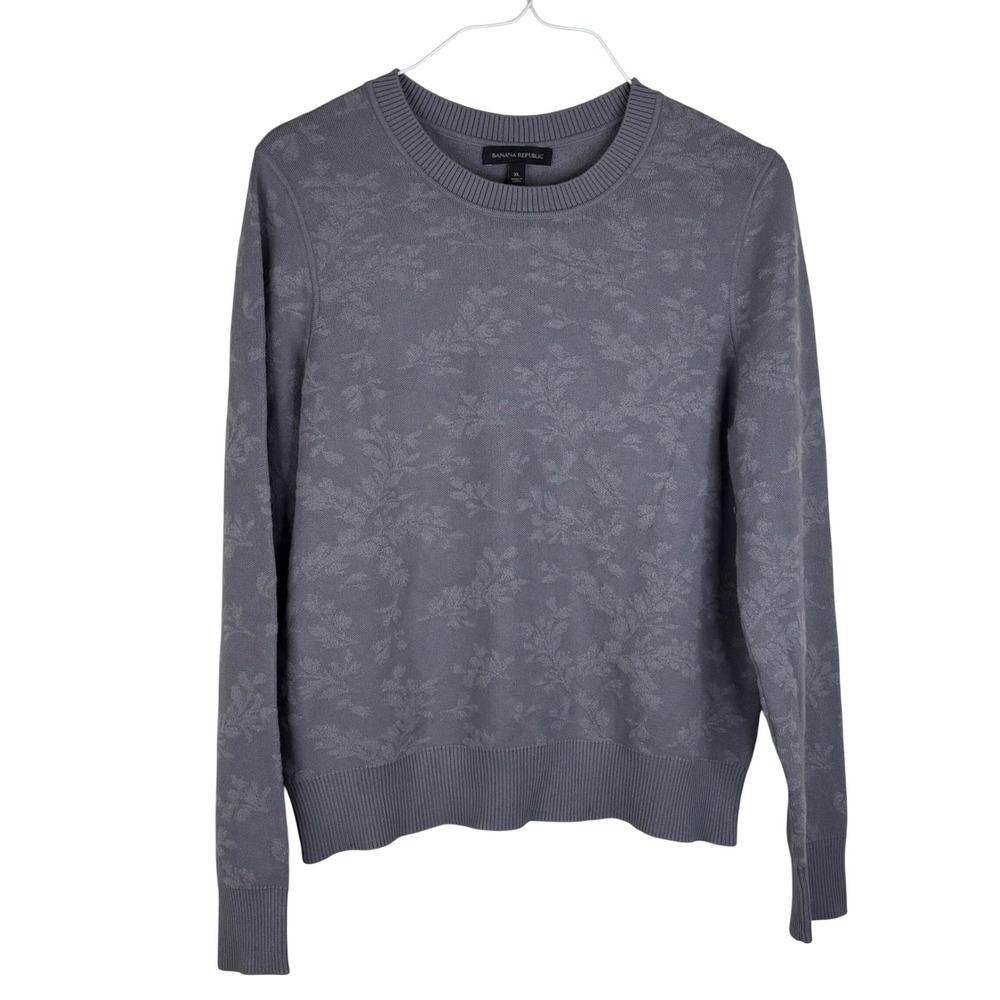 Banana Republic Sweater XL Purple Floral Jacquard Wool Alpaca Blend Crewneck Top